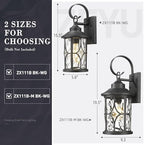 zeyu 19.5 Inch Outdoor Wall Lamp, 1-Light Large Outdoor Wall Lighting for House Porch, Die-Cast Aluminum in Black Finish, Water Ripple Glass, ZX111B-M BK-WG - Image 2