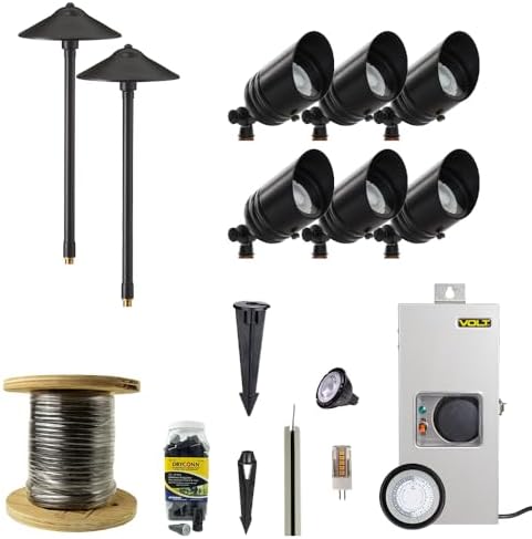 VOLT 12V LED Landscape Lighting Kit (6 Spotlights, 2 Path Lights), Black by VOLT