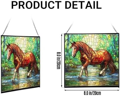 Chestnut Tennessee Walking Horse Stepping Through Shallow Creek Square Suncatcher – Stained Glass Style Window Panel with Scene, Custom Decorative Hanging Art for Equestrian Home, Christmas 9N2Zu1 - Image 2