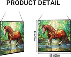 Chestnut Tennessee Walking Horse Stepping Through Shallow Creek Square Suncatcher – Stained Glass Style Window Panel with Scene, Custom Decorative Hanging Art for Equestrian Home, Christmas 9N2Zu1 - Image 2