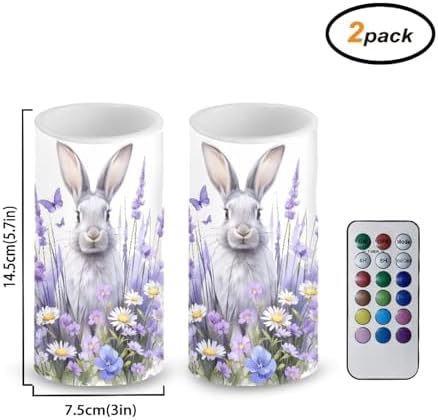 Daisy Battery Operated Candles with Timer Bunny Flameless Candles with Remote Easter Day Flickering LED Pillar Lights for Holiday Party Home Dining Table Decoration - Image 2