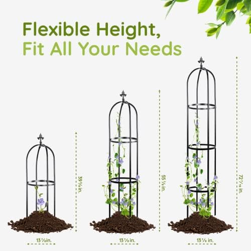 Idzo 100% Metal Obelisk Trellis for Climbing Plants Outdoor 6ft - 72in, Heavy Duty Black Garden Trellis for Climbing Vine with Stone-Look Finish, 1pc - Image 4