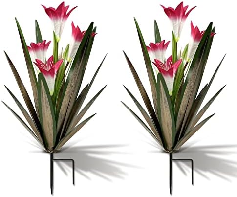 Homight Metal Agave Plant Outdoor Decoration Lily Mexican Yard Art Garden Gift Home Decor Hand Painted Metal Agave Garden Yard Statue, Outdoor Lawn Ornaments (2 Big Red Lilies) by HomightCentennial