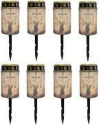 Poceacles 8 Pack Cross Solar Lights Outdoor for Cemetery Grave Decorations, Fake LED Pillar Candles Solar Powered Waterproof Outdoor Stake Lights Grave Markers, Deer Cross Dove of Peace Vintage by Poceacles