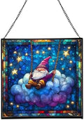 Cloud Gnome Swing Stained Glass Suncatcher – Square Hanging Window Panel for Home or Greenhouse – Whimsical Glass Art Gift for Garden Lovers, Christmas, Halloween, Father Days MPT6CG by Custom