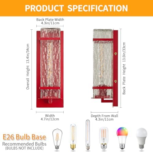 Outdoor Wall Sconce, Waterproof Exterior Light Fixture with Glass Shade & E26 Socket, Porch Wall Mount Lighting,for Garage, Front Door, Patio (Gooseneck Red, 1Pack-13.4 inches) - Image 3