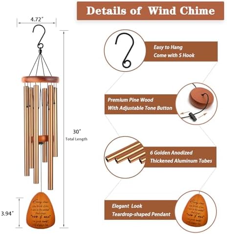 Soopau Memorial Gifts, Sympathy Wind Chimes Memorial Wind Chimes for Loss of Loved One Prime, Sympathy Gift, Bereavement/Remembrance Gifts in Memory of Loved One Mother Father, 30" Wooden - Image 4