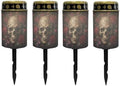 Poceacles Solar Candle Cemetery Solar Lights for Grave LED Garden Flameless Powered Pathway Lights for Halloween Outdoor Decoration, Skull Rose Black Print, 4 Pack by Poceacles