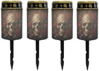 Poceacles Solar Candle Cemetery Solar Lights for Grave LED Garden Flameless Powered Pathway Lights for Halloween Outdoor Decoration, Skull Rose Black Print, 4 Pack by Poceacles