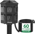 TiFFCOFiO Outdoor Power Strip with Stake Waterproof, 60 FT Extension Cord, 6 Grounded Outlets for Outdoor Lights, 14 AWG, 15A/1875W, ETL Listed by TiFFCOFiO