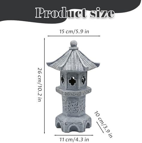 Pagoda Statue Pagoda Garden Statue, Resin Solar Japanese Lantern, Decorative Zen Garden Landscape for Yard Patio Lawn, Style4 - Image 6