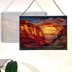 Sunrise Breaking Over Canyon Ridge Rectangular Stained Glass Suncatcher – Hanging Window Panel with Animal & Nature Scene – Vibrant Glass Art Gift for Wildlife, Fantasy, Nature Lovers eyk23X - Image 3