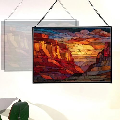 Sunrise Breaking Over Canyon Ridge Rectangular Stained Glass Suncatcher – Hanging Window Panel with Animal & Nature Scene – Vibrant Glass Art Gift for Wildlife, Fantasy, Nature Lovers eyk23X - Image 3