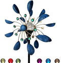NUENUN Wind Spinner Outdoor Metal - Multi-Color Seasonal LED Lighting Solar Powered Glass Ball with Kinetic Wind Spinner Dual Direction for Patio Lawn & Garden (Blue with Light) by Unknown