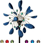 NUENUN Wind Spinner Outdoor Metal - Multi-Color Seasonal LED Lighting Solar Powered Glass Ball with Kinetic Wind Spinner Dual Direction for Patio Lawn & Garden (Blue with Light) by Unknown