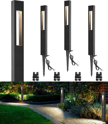 SUNVIE 3W LED Low Voltage Landscape Pathway Lights 3000K Black, 4 Pack by SUNVIE