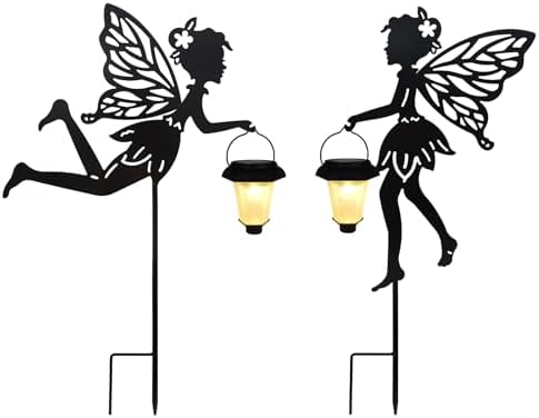 SUNNYPARK 2 Pack Solar Fairy Garden Metal Stake Decorative Lantern - Image 2