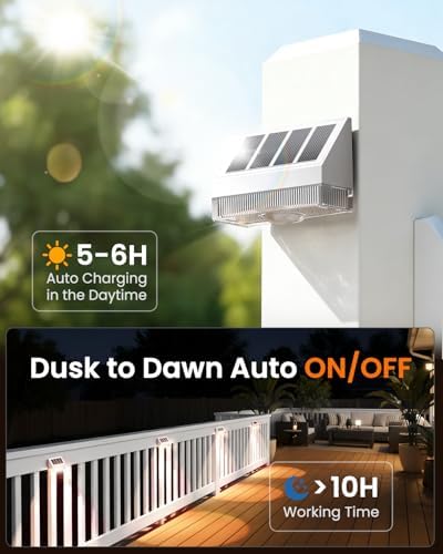 VOLISUN Vinyl Fence Lights 8 Pack, Dusk to Dawn White Solar Lights Outdoor Waterproof with Warm White LED Spot Lens, Solar Light for Fence, Yard, Wall, Backyard, Railing, Deck, and Patio - Image 5