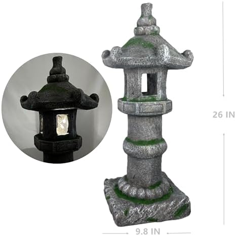 26" H Large Asian Zen Pagoda Outdoor Moss Solar-Powered Statue - Image 6