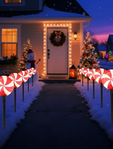 10.5FT Christmas Pathway Lights, 5PK LED Candy Cane Yard Stake Lights - Image 4