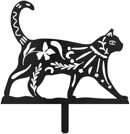 Floral Cat Metal Garden Stake Decorative, Elegant Floral Cutout Design Silhouette Gifts Statues for Yard Art, Outside, Patio, Outdoor Decor, Garden Decorations, Lawn Ornaments - 12" Black - Image 2