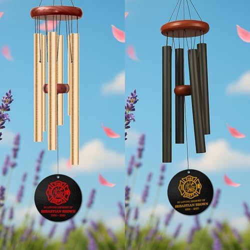 Personalized Firefighter Memorial Wind Chime – “in Loving Memory” Custom Name & Years – Golden Firefighter Emblem Tribute – Sympathy Gift for Firefighter Families, Colleagues & Everyday Heroes - Image 3
