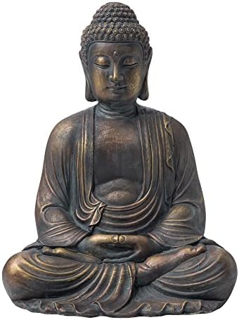 Glitzhome 22.75-inch Zen Meditation Buddha Garden Statue, Bronze Large Indoor and Outdoor Sculpture, Hand-Finished MGO & Fiberglass Decor for Home Patio Yard by Glitzhome