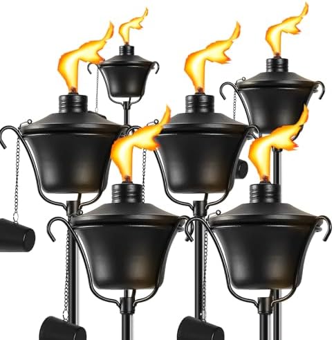 Citronella Torches Set of 6, 3-Prong Grounded Stake Outdoor Torches, 14.5 oz Garden Torches for Outside, 58 inch Outdoor Decorative Torch by FALBAWRLighting