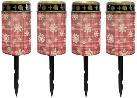 Poceacles Christmas Solar Lights Waterproof Cemetery Candles Solar Powered Grave Outdoor Decorative Walkway Lights for Lawn Garden Pathway Decor, Christmas Plaid Snowflake Red, Pack of 4 by Poceacles