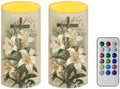 Easter Day Flameless Candles Battery Operated Candles with Timer Remote, 2 Pack Cross Lily Flower Print LED Pillar Lights for Home Party Decor Battery Tea Lights by Merkmak