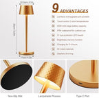 Cordless Table Lamps Rechargeable, 6000mAh Battery Operated LED Desk Lamp Outdoor Waterproof Portable Touch Dimmable Table Night Light for Patio Restaurant Dining (Gold) - Image 4