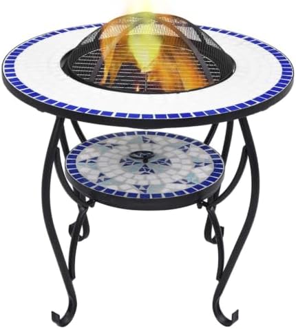 Mosaic Fire Pit Table, Ceramic Round Wood Burning Bowl, 26.8 in by Unknown