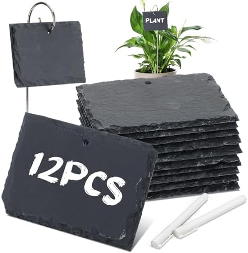 Colingmill 12 Sets Plant Labels Slate Plant Tags Garden Sign Marker Weatherproof Reusable Natural Slate Garden Sign Hanging Tag with Metal Stake and Pen for Outdoor Flower Vegetable(Rectangle) by Colingmill