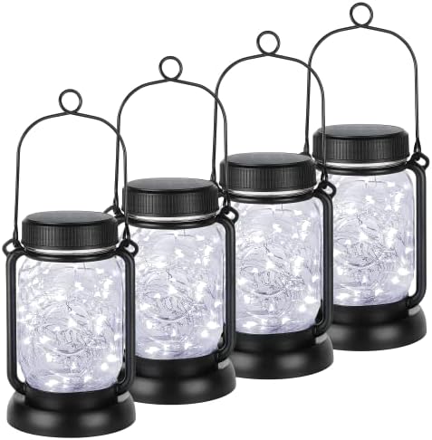 Mlambert 4 Pack Solar Mason Jar Hanging Lantern with Stakes, Cool White by Mlambert