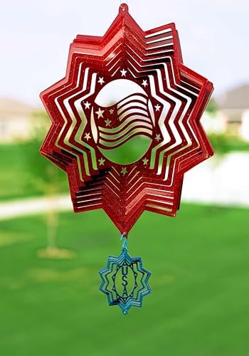 SWEN Products American Flag Star Swirly Metal Wind Spinner by SWENProducts