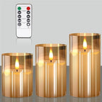 VIEWELLD Gold Glass Flameless Candles with Remote and Timer, Battery Operated Candles, LED Pillar Candles, Electric Fake Candles for Home Festival Party Decor. by VIEWELLD