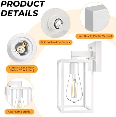 FOLKSMATE Plastic Dusk to Dawn Outdoor Wall Sconce White 4-Pack - Image 5