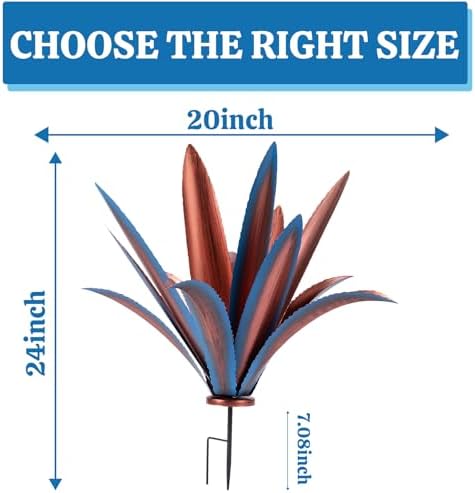 Large Tequila Rustic Sculpture, Rustic Metal Agave Plants for Outdoor Patio Yard Mexican Plant Garden， Agave Outdoor Lawn Ornaments Yard Stakes (Blue1pc) - Image 2