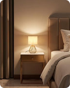 Gold Table Lamp, 12.6'' Small Table Lamp with Beige Linen Lampshade & Gold Cage Base, Modern Little Cute Desk Lamp, Bedside Lamp for Bedroom, Living Room, 2700K LED Bulb Included, DE06TL05 - Image 2