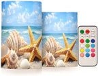 ALAZA Starfish Shells Beach Flameless Candles, LED Pillar Candles with Remote Timer, Battery Operated Candles Set of 2 by ALAZA