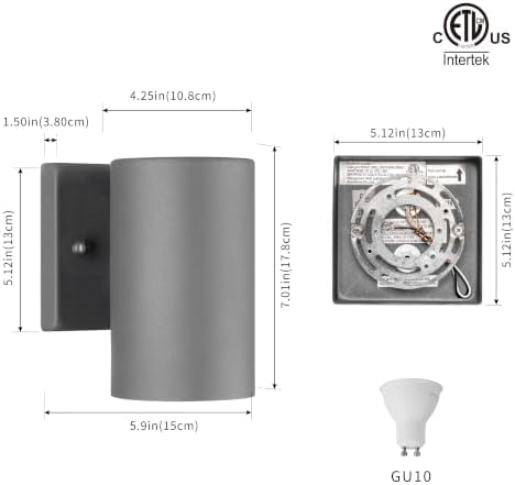 mirrea 7" Modern Outdoor Porch Wall Light, Matte Gray, Pack of 2 - Image 2
