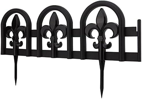 Evelyne Black Garden Border Plastic Edging – PP Plastic, Metal-Free Wrought Iron Look Design, 27pcs Black Yard Landscaping Fence Liner Lawn Edge Barrier, 35ft Kit of Decorative Lawn Landscape Panels by Evelyne