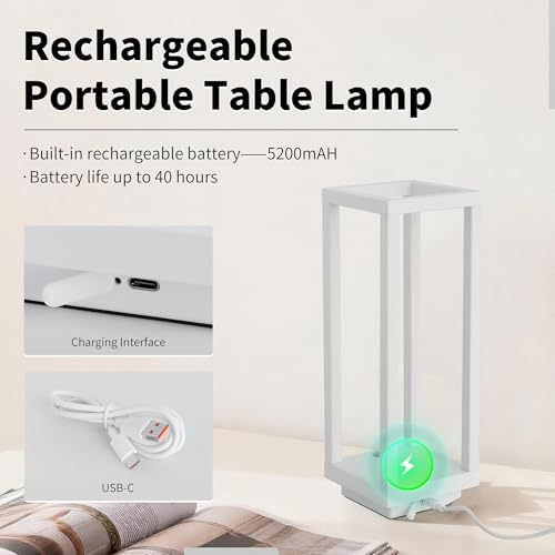 Mr.White IP54 Waterproof Outdoor LED Table Lamp - Battery Operated Rechargeable Cordless 5200mAh, Dimmable 3 Color Temperatures for Patio Backyard (White) - Image 5