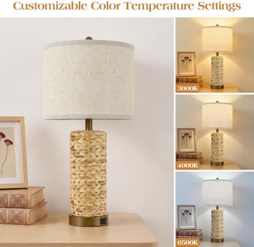 GyroVu Rattan Table Lamps Set of 2, Bedside Lamps for Bedroom Nightstand - Image 4
