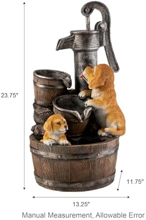 Glitzhome Water Fountain Outdoor, Outdoor Fountain with Lights & Pump, 23.75" H Cute Dog Playing Around The Water Polyresin Cascading Waterfall Floor Standing Water Feature for Garden, Patio - Image 2