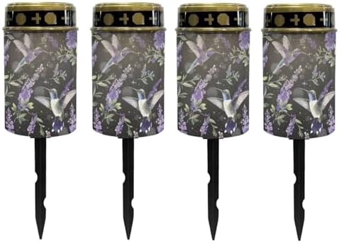 Poceacles Outdoor Solar Lights Solar Outdoor Candle Solar Cemetery Lights Water Resistant Fake Candle Solar Garden Stake Lights for Cemetery Grave Decorations, Hummingbird Hyacinth Leaf, Pack of 4 by Poceacles