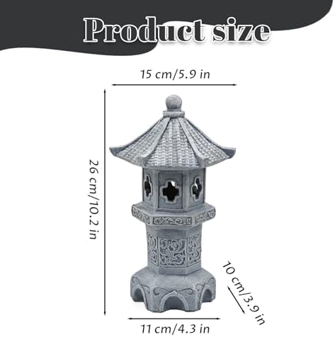 Pagoda Garden Statue, Resin Solar Japanese Pagoda Lantern, Decorative Zen Garden Landscape for Yard Patio Lawn, Style4 - Image 4