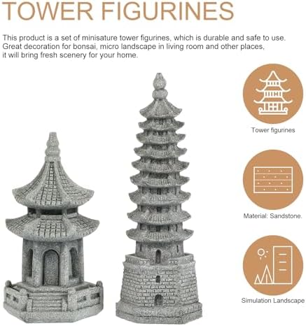 Yardwe 4 Pcs Mini Pagoda Ornaments, Miniature Pagoda Statue Chinese Zen Pagoda Figurine for Garden, Office Home Desktop Decoration - Image 2