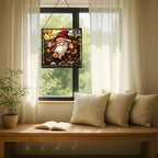 Gnome with Wisdom Sharing Stained Glass Suncatcher – Square Hanging Window Panel for Home, Garden, Nursery, Halloween, Christmas, Memorial Day – Whimsical Glass Art Gift for Gnome Lovers 8w975r - Image 7
