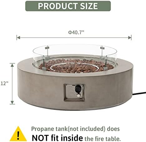 COSIEST Outdoor Propane Fire Pit Coffee Table w Gray 42 inch Round Base Patio Heater, Certified, 50,000 BTU Stainless Steel Burner, Wind Guard, Tank Outside, Free Lava Rocks, Waterproof Cover - Image 6